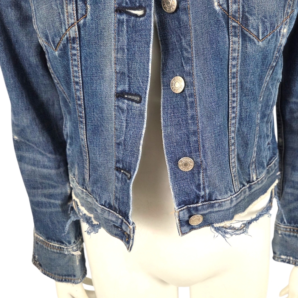 Rag & Bone Distressed Denim Jacket Womens XS Blue Jean Destroyed - Picture 4 of 13